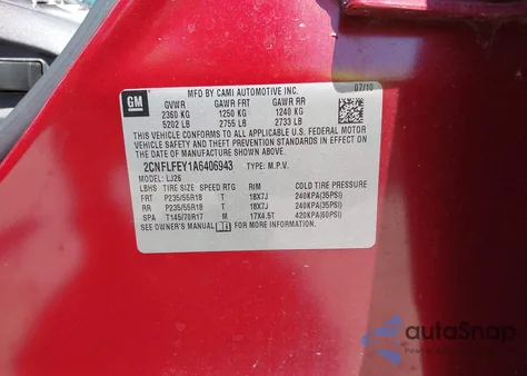 2010 Chevrolet Equinox Ltz from USA, damaged, VIN 2CNFLFEY1A6406943